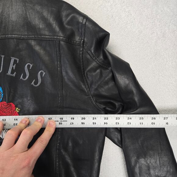 Guess Embroidered Faux Leather Jacket Womens Large Snake Skull Grunge Punk Rock - Picture 13 of 14